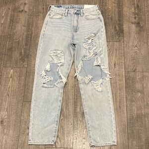 American Eagle Outfitters Mom Jeans Womens 2 Destroyed Distressed Blue Denim